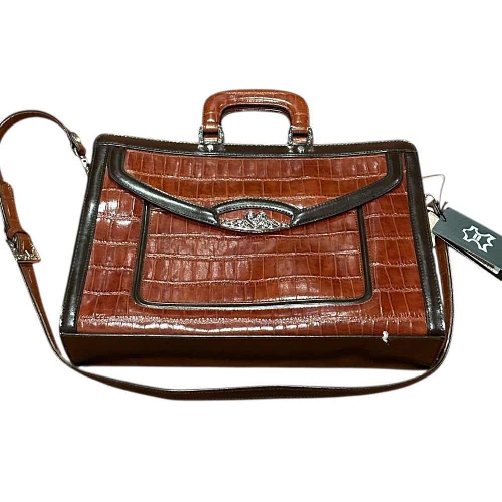 NWT Vintage Brighton Brown Croc Embossed Attaché Briefcase